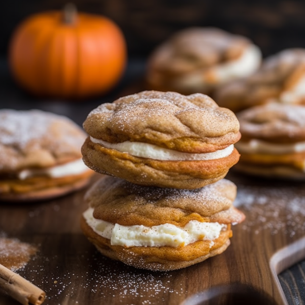 Snickerdoodle Pumpkin Cookies with Cream Cheese Filling